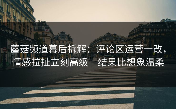 蘑菇频道幕后拆解:评论区运营一改,情感拉扯立刻高级|结果比想象温柔 蘑菇频道幕后拆解:评论区运营一改,情感拉扯立刻高级|结果比想象温柔